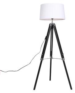 Stojací lampa Stativ černý s odstínem 45cm lněný bílý