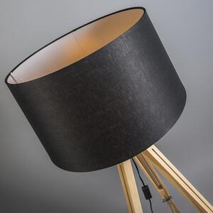 Stojací lampa přírodní s černým plátěným stínidlem 45 cm - Stativ