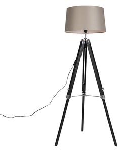 Stojací lampa trojnožka černá s stínítkem 45 cm lněné taupe