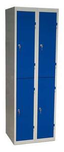 Montovaná šatní skříň DURO MONT, 4 boxy, cylindrický zámek, šedá/modrá