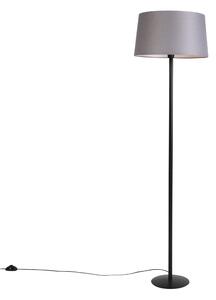 Černá stojací lampa s plátěným odstínem tmavě šedá 45 cm - Simplo