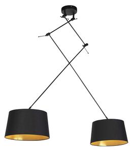 Závěsná lampa s bavlněnými odstíny černé se zlatem 35 cm - Blitz II černá