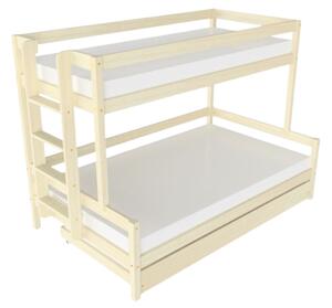 Patrová postel LUCKY s bočním žebříkem 90x200, 120x200 cm - Nelakovaná, Zvolte šuplík: Přistýlka 90x190 cm, Zvolte stranu: Vlevo