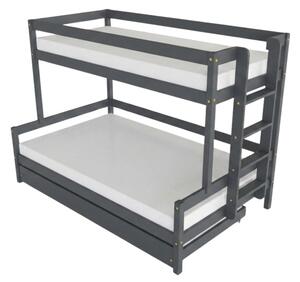 Patrová postel LUCKY s bočním žebříkem 90x200, 120x200 cm - Tmavě šedá, Zvolte šuplík: Přistýlka 90x190 cm, Zvolte stranu: Vpravo