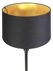 Stojací lampa s bavlněným odstínem černá se zlatem 45 cm - Classico