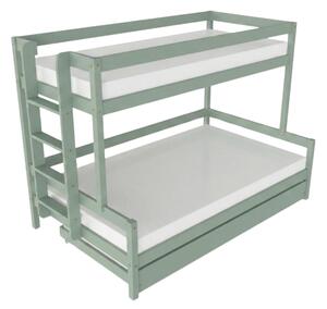 Patrová postel LUCKY s bočním žebříkem 90x200, 120x200 cm - Šalvějová zelená, Zvolte šuplík: Přistýlka 90x190 cm, Zvolte stranu: Vlevo