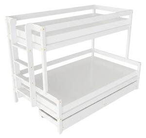 Patrová postel LUCKY s bočním žebříkem 90x200, 120x200 cm - Bílá, Zvolte šuplík: Dvojitý úložný šuplík, Zvolte stranu: Vlevo