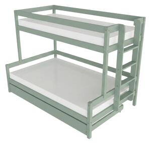 Patrová postel LUCKY s bočním žebříkem 90x200, 120x200 cm - Šalvějová zelená, Zvolte šuplík: Přistýlka 90x190 cm, Zvolte stranu: Vpravo