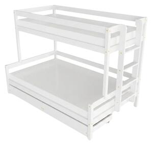 Patrová postel LUCKY s bočním žebříkem 90x200, 120x200 cm - Bílá, Zvolte šuplík: Dvojitý úložný šuplík, Zvolte stranu: Vpravo