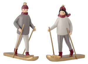 Bloomingville, Sada vánočních figurek lyžaři Franci, 2ks| šedá