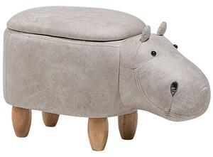 Zvířecí stolička s úložným prostorem HIPPO Hroch Umělá kůže Světle šedá