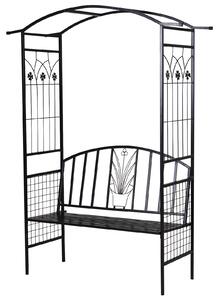 OUTSUNNY Kovová zahradní lavička s obloukem pro popínavé rostliny 154 x 60 x 205 cm černá