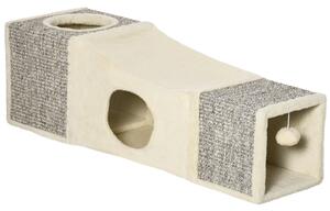 PAWHUT Pelíšek pro kočky TUNEL se škrabadlem 98 x 30 x 30 cm béžová