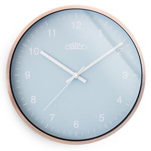 Designové kovové hodiny světle modré/rose gold Nástěnné hodiny PRIM Matt Gloss - A
