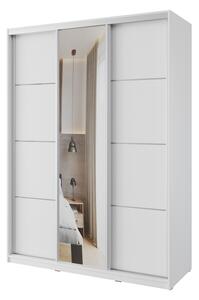 Šatní skříň NEJBY BARNABA 150 cm s posuvnými dveřmi, zrcadlem, 4 šuplíky a 2 šatními tyčemi, bílá