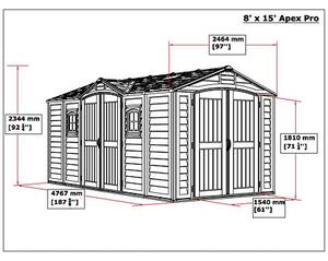 Zahradní plastový domek Apex Pro 15'x8', 12 m² - šedý/antracit + podlahová konstrukce DURAMAX 40216