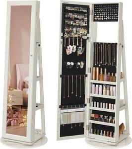 SONGMICS Stojací otočná šperkovnice vysoké zrcadlo 54 x 161 x 54 cm bílá