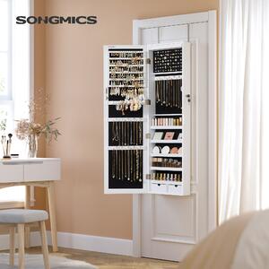 SONGMICS Nástěnná zrcadlová šperkovnice s LED osvětlením 37 x 120 x 10 cm bílá