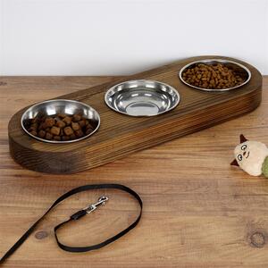 ASIR Sada nerezových misek pro zvířata PET016 v dřevěném stojánku 17 cm