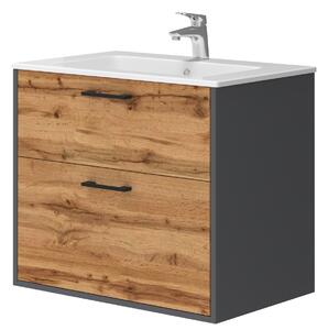 Kingsbath Afina Piedra Grey/Wotan Oak 70 koupelnová skříňka s umyvadlem