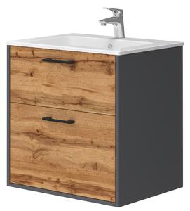 Kingsbath Afina Piedra Grey/Wotan Oak 60 koupelnová skříňka s umyvadlem