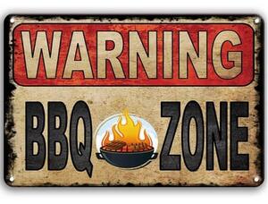 Ceduľa Warning - BBQ Zone Vintage style 30cm x 20cm Plechová tabuľa