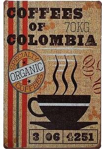 Ceduľa Coffees Of Colombia 30cm x 20cm Plechová tabuľa