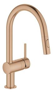 Dřezová baterie GROHE Minta s vytahovací sprškou, 2 proudy kartáčovaný Warm Sunset 32321DL2