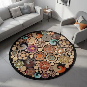 ASIR Kulatý koberec (60 cm) HMNT971 černý – mandaly a ornamenty