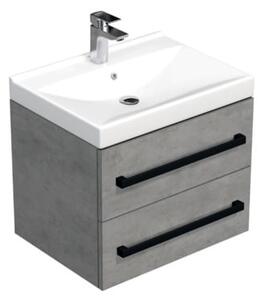 Koupelnová skříňka s černou úchytkou a umyvadlem SAT Cube Way 60x53x46 cm beton mat CUBE46C602BEVER