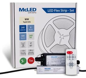 McLED LED pásek - sada 1 m + Přijímač Nano IP67, 240 LED/m, WW, 6 W/m, DC 24V, 500 lm/m, CRI90, IP67, 10 mm, vodič 3 m ML-126.034.90.S01002