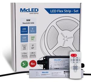 McLED LED pásek - sada 4 m + Přijímač Nano IP67, 240 LED/m, NW, 6 W/m, DC 24V, 520 lm/m, CRI90, IP67, 10 mm, vodič 3 m ML-126.033.90.S04002