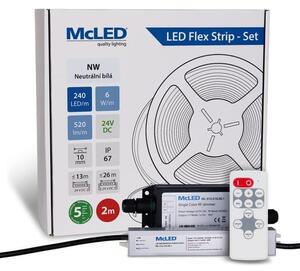 McLED LED pásek - sada 2 m + Přijímač Nano IP67, 240 LED/m, NW, 6 W/m, DC 24V, 520 lm/m, CRI90, IP67, 10 mm, vodič 3 m ML-126.033.90.S02002
