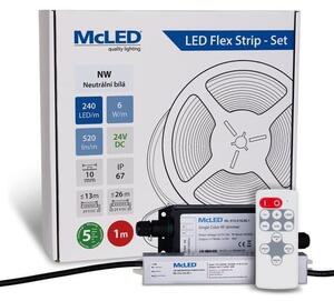 McLED LED pásek - sada 1 m + Přijímač Nano IP67, 240 LED/m, NW, 6 W/m, DC 24V, 520 lm/m, CRI90, IP67, 10 mm, vodič 3 m ML-126.033.90.S01002