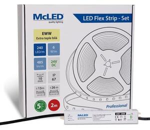 McLED LED pásek - sada 2 m, 240 LED/m, EWW, 6 W/m, DC 24V, 485 lm/m, CRI90, IP67, 10 mm, vodič 3 m ML-126.035.90.S02001