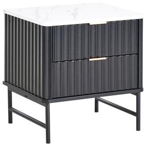 Noční stolek se 2 zásuvkami GLASTONBURY Mramor/Černá