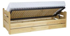 Drewmax Vyvýšená borovicová postel LK144 90 x 200 cm s úložným prostorem + výklopný lamelový rošt