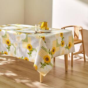 Voskovaný ubrus s potiskem slunečnic šedá/žlutá průměr 140 cm