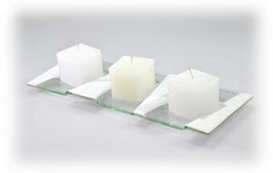 BDK-GLASS Skleněný svícen ILLUSION na 3 svíčky - bílý