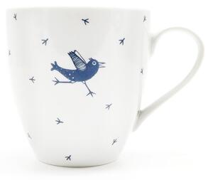 Porcelánový hrnek Ateliér Dorda Běžící ptáček, bílý, český design, motiv ptáčka, 670 ml
