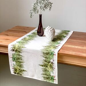 Lenbutik Lněný běhoun na stul 142x50 Vánoce zelené stromky Rozměry ubrusů: 142x50 cm