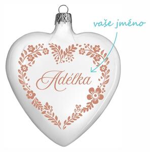 Pískovaná baňka velké srdce Floral 10,5 cm