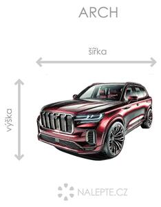 Červené auto SUV textilní přelepitelná samolepka na zeď arch 46 x 31 cm