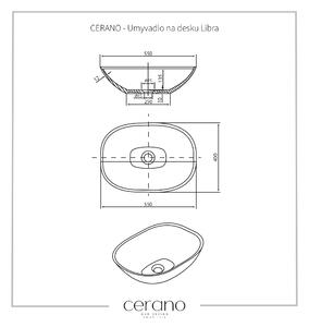 Cerano Libra, umyvadlo na desku z litého mramoru 550x400x135 mm, černá matná, CER-CER-WB16B