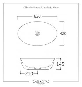 Cerano Alesio, keramické umyvadlo na desku 620x420x145 mm, bílá lesklá, CER-CER-417176