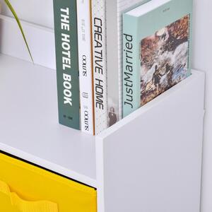HOMCOM Skříň / knihovna bílá s barevnými látkovými boxy 62,5 x 30 x 128 cm