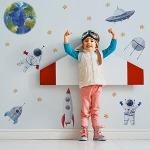 Dětská nálepka na zeď Solar system - Země, astronauti, rakety a UFO