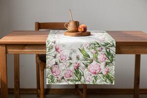 Lenbutik Běhoun na stůl 100% len Pivoňky/ Peonies Rozměry ubrusů: 180x50 cm
