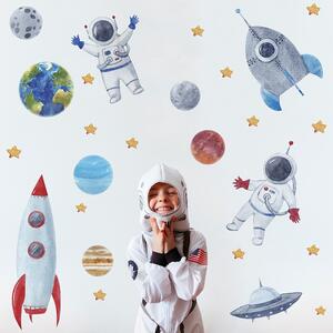 Dětská nálepka na zeď Solar system - planety, astronauti, rakety a UFO Rozměry: 100 x 100 cm