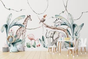 Dětská nálepka na zeď Savanna - slon, žirafa a jiná zvířata Rozměry: 300 x 200 cm
